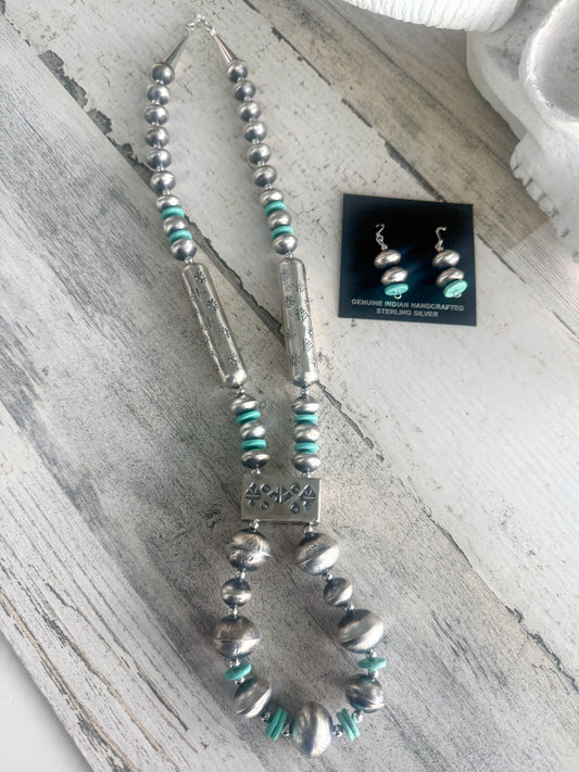 Native American Navajo Pearls & Turquoise 26" Set