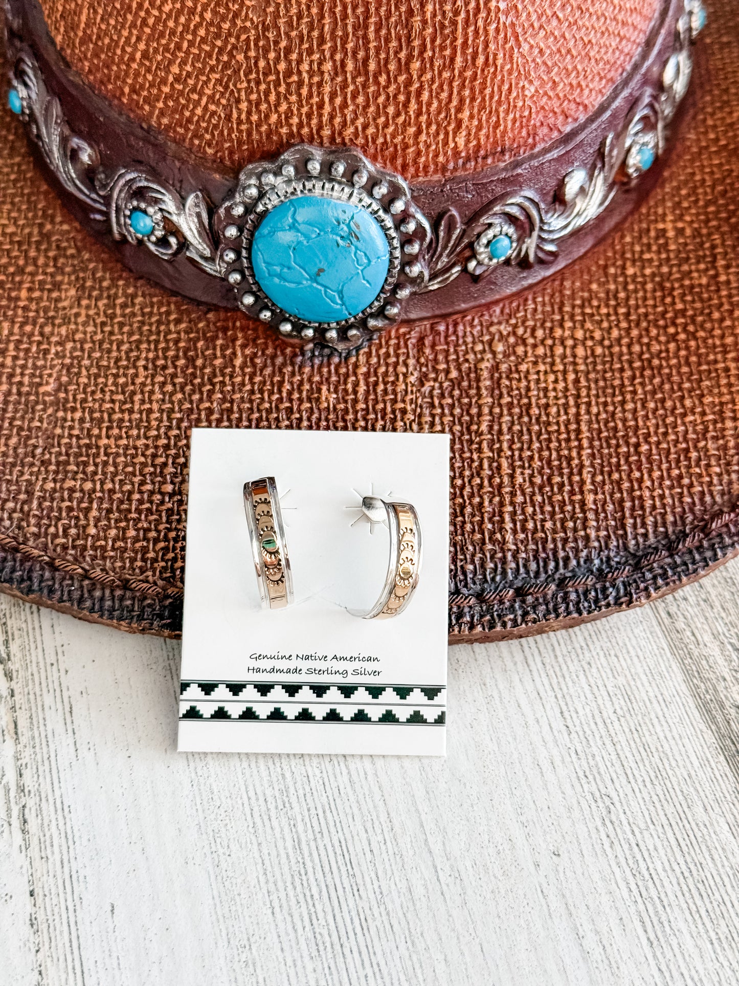 Native American Sterling & 14K Gold Hoops