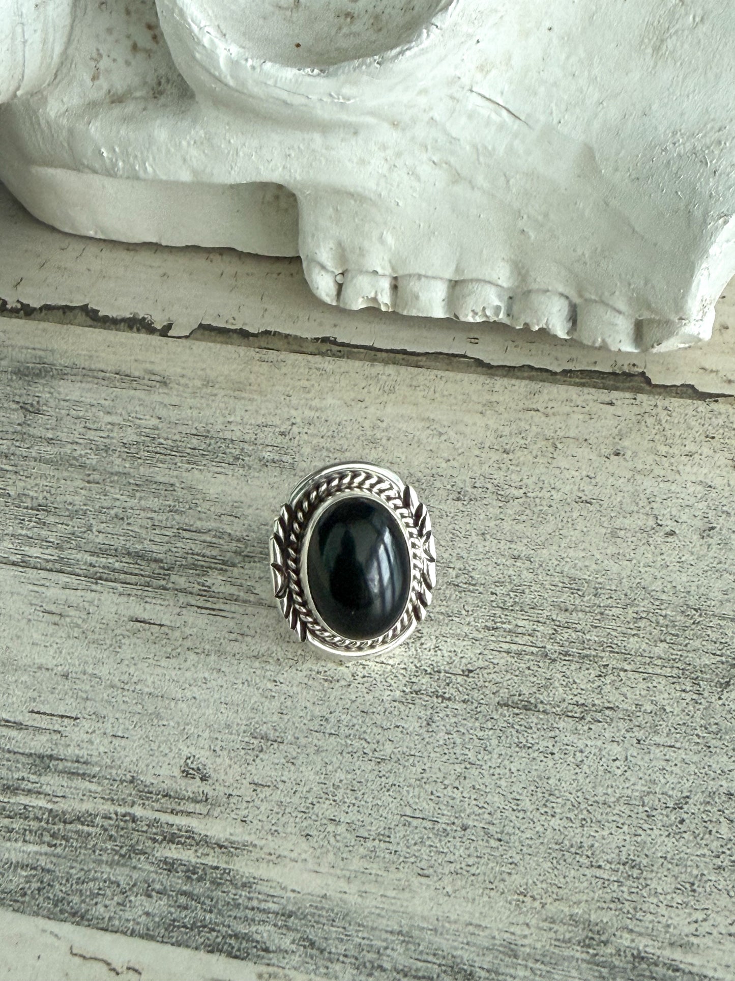 Native American Black Onyx Ring 8.5