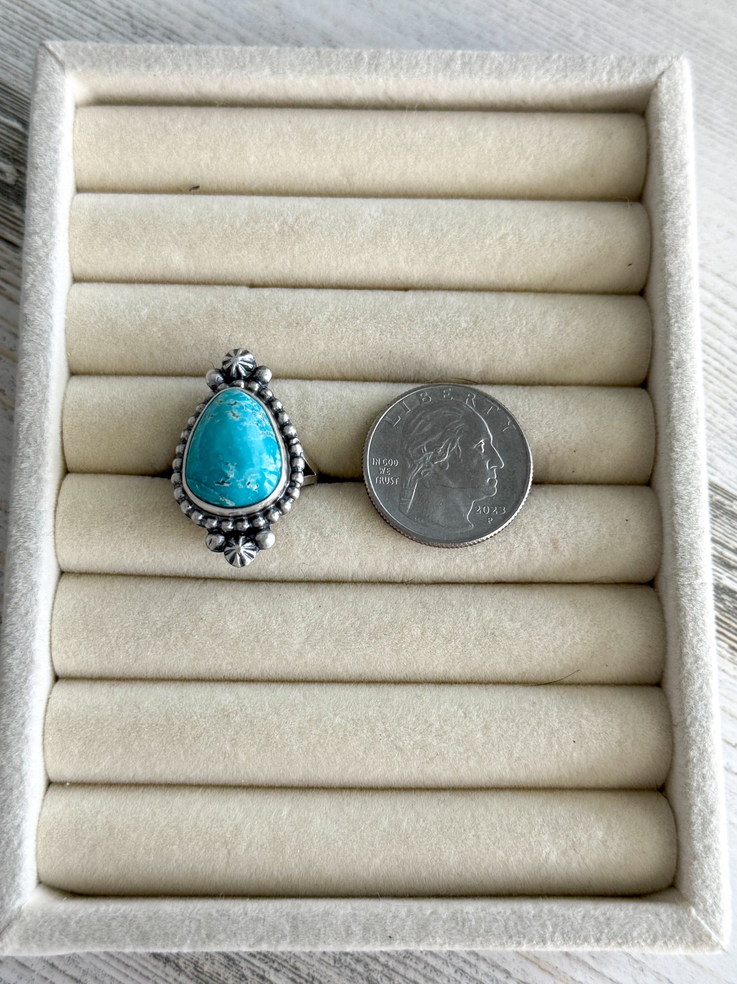 Native American Fox Turquoise Ring 7.5