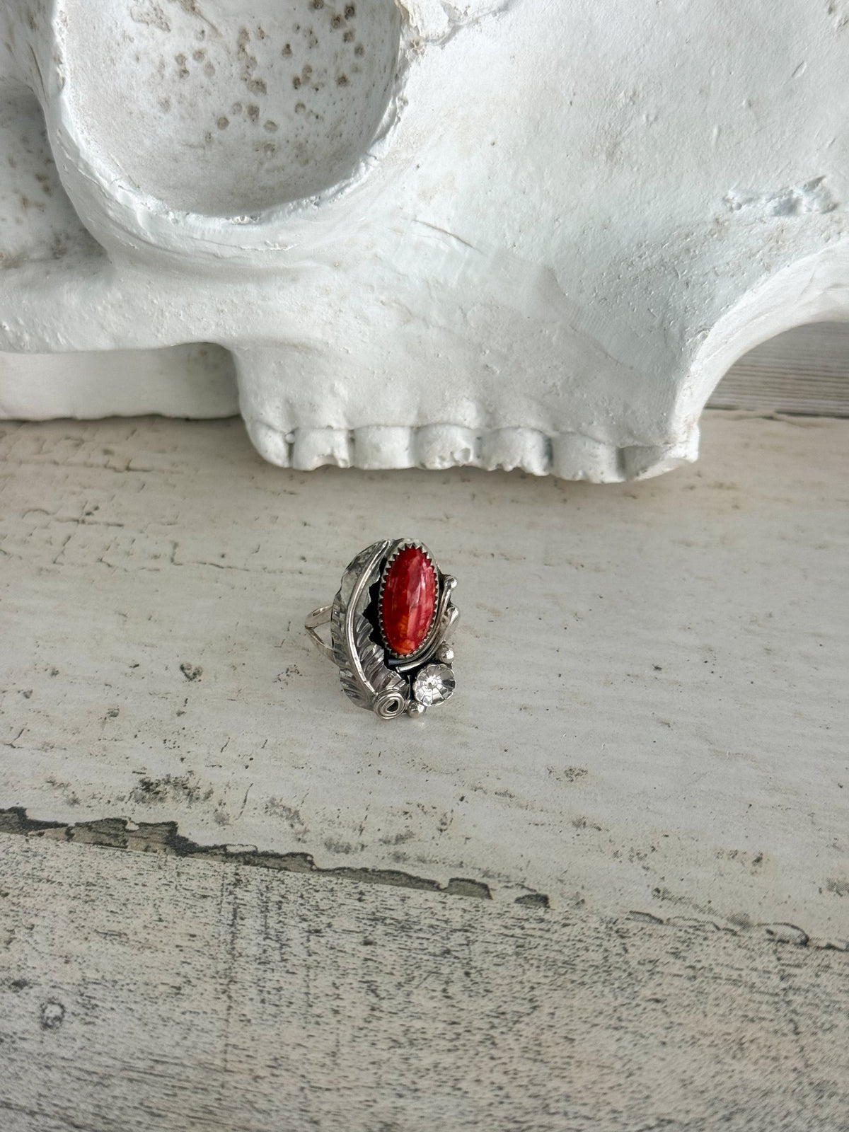 Native American Red Spiny Leaf Ring 8