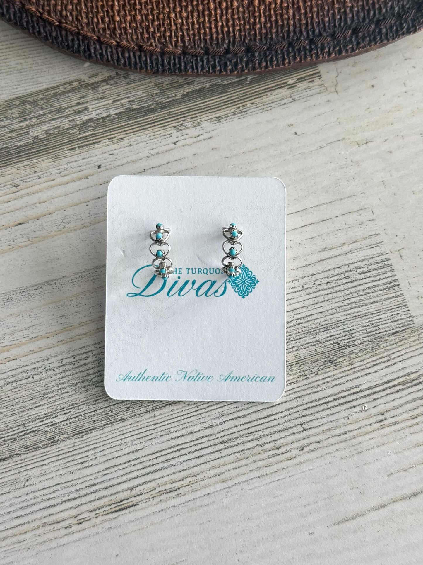 Native American Wire Heart Turquoise Hoops