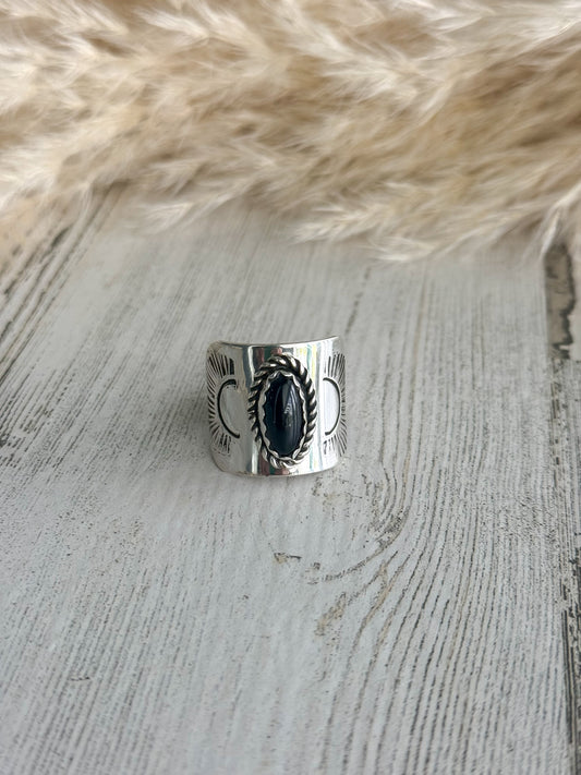 Native American Black Onyx Cigar Band Ring 13