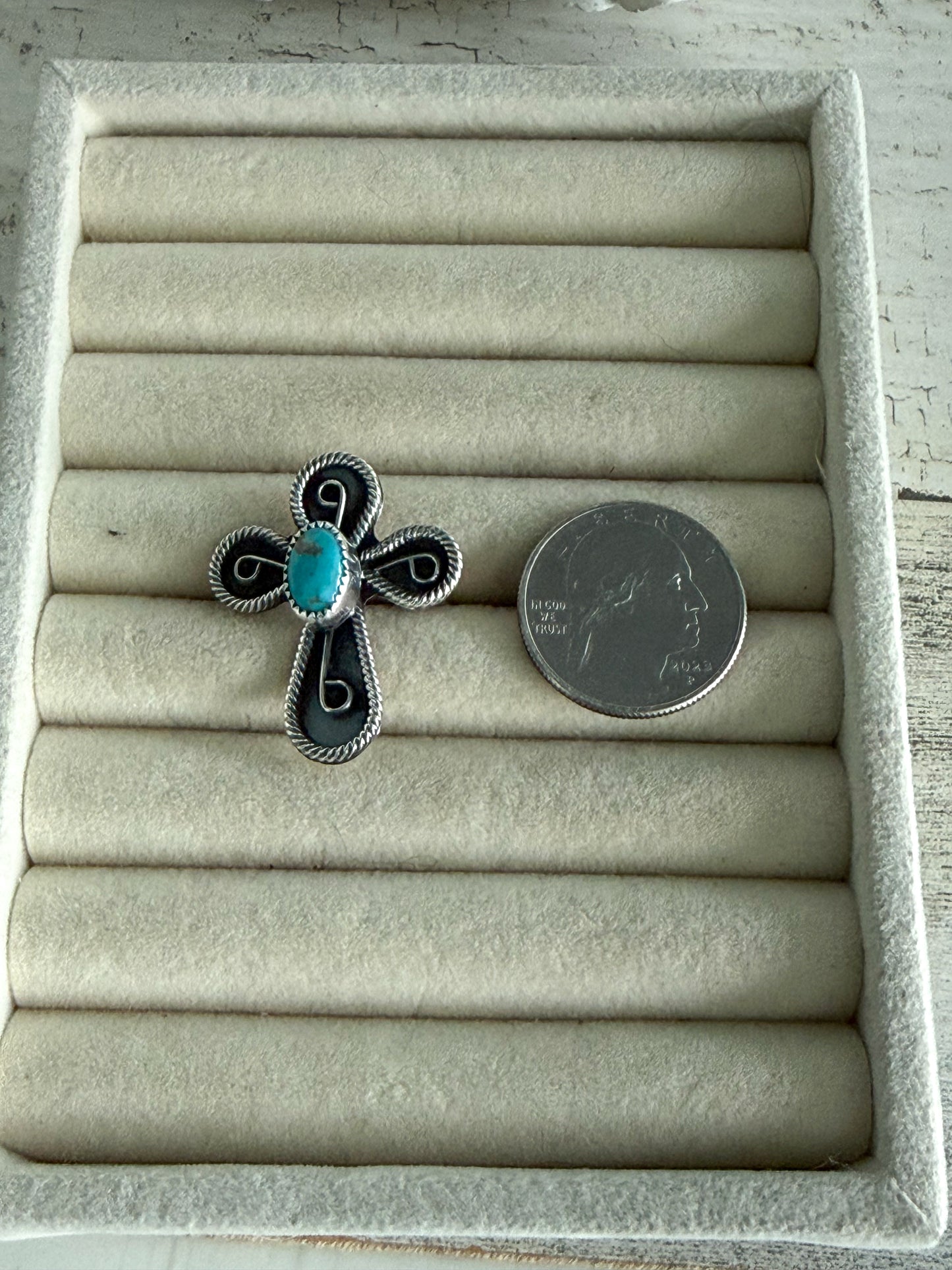 Native American Cross Turquoise Ring 7.25