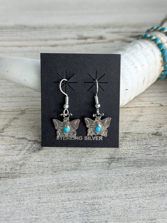 Native American Made Sterling & Turquoise Butterfly Earrings