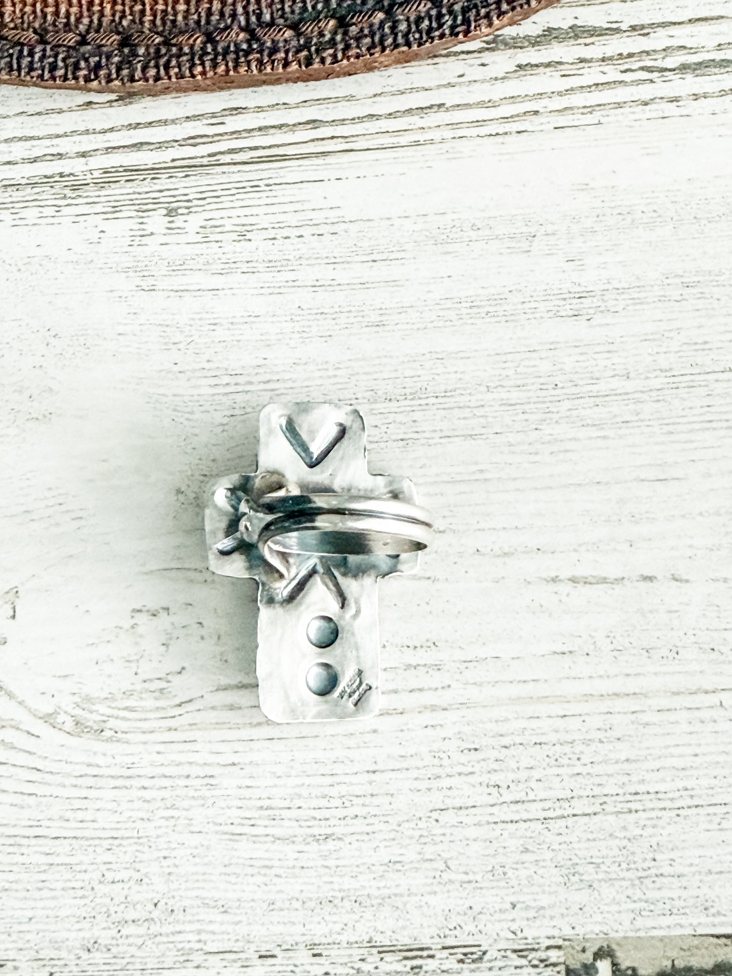 Native American Sterling Turquoise Cross Adjustable Ring