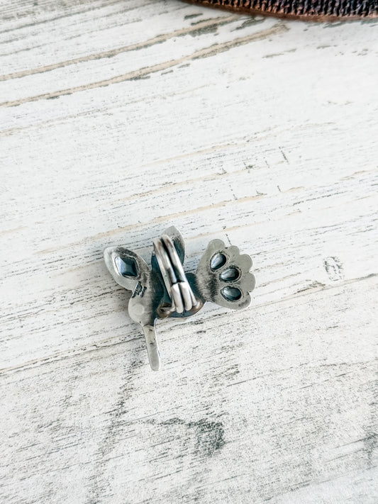 Native American Sterling & Turquoise Hummingbird Adjustable Ring