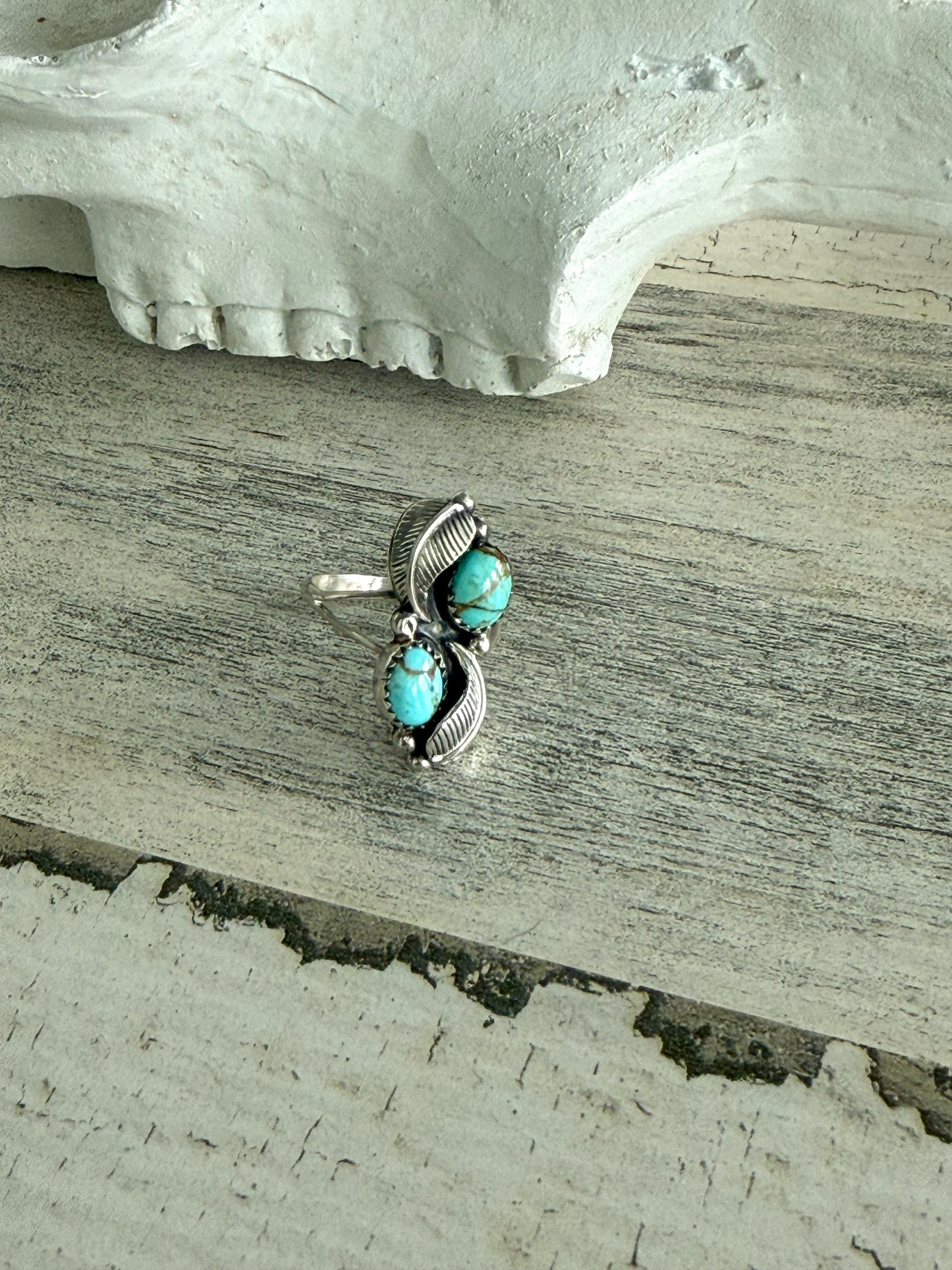 Native American Turquoise Leaf Ring 9