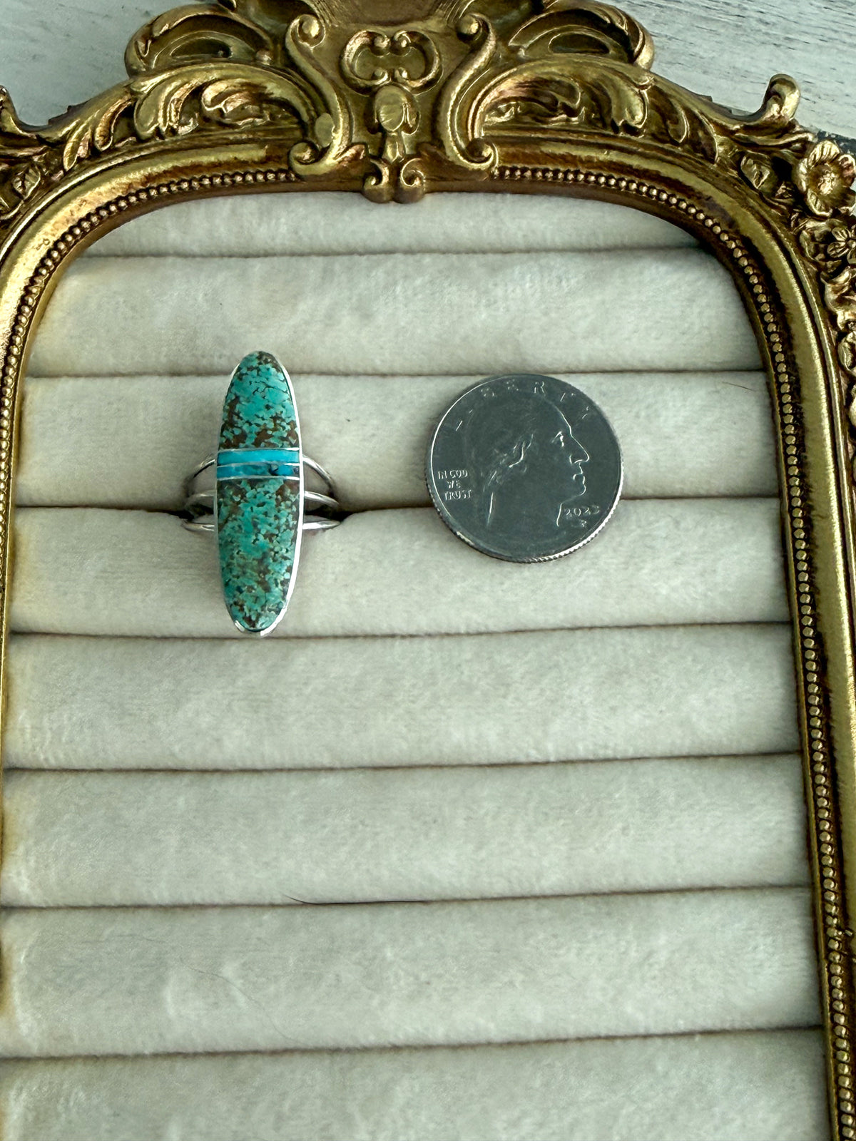 Native American #8 Turquoise Inlay Ring 6.75