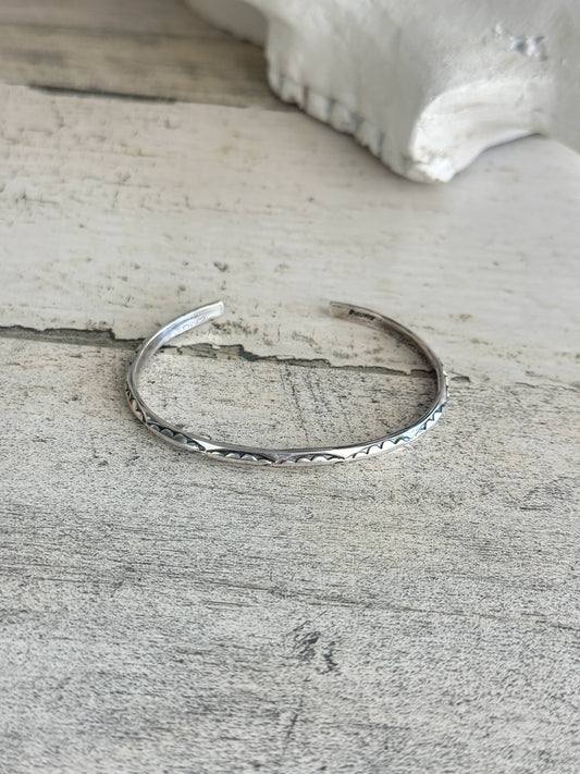 Native American Sterling Silver Stamped Stacker Cuff 6.25"