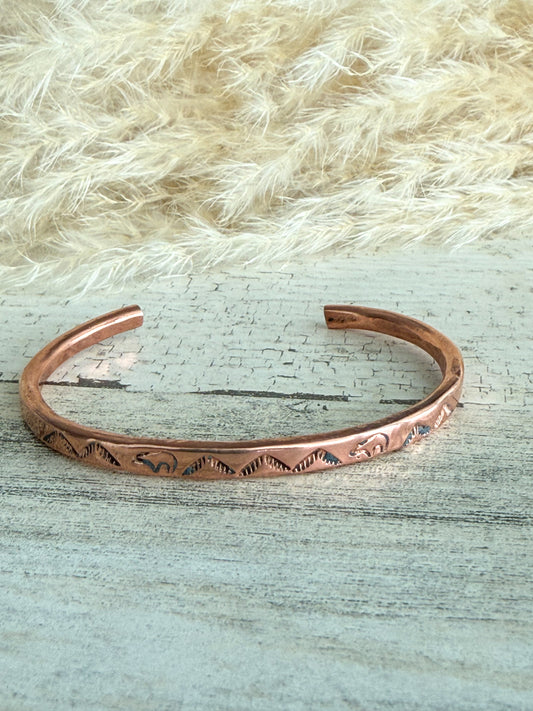 Native American Stamped Copper Cuff 7.25"