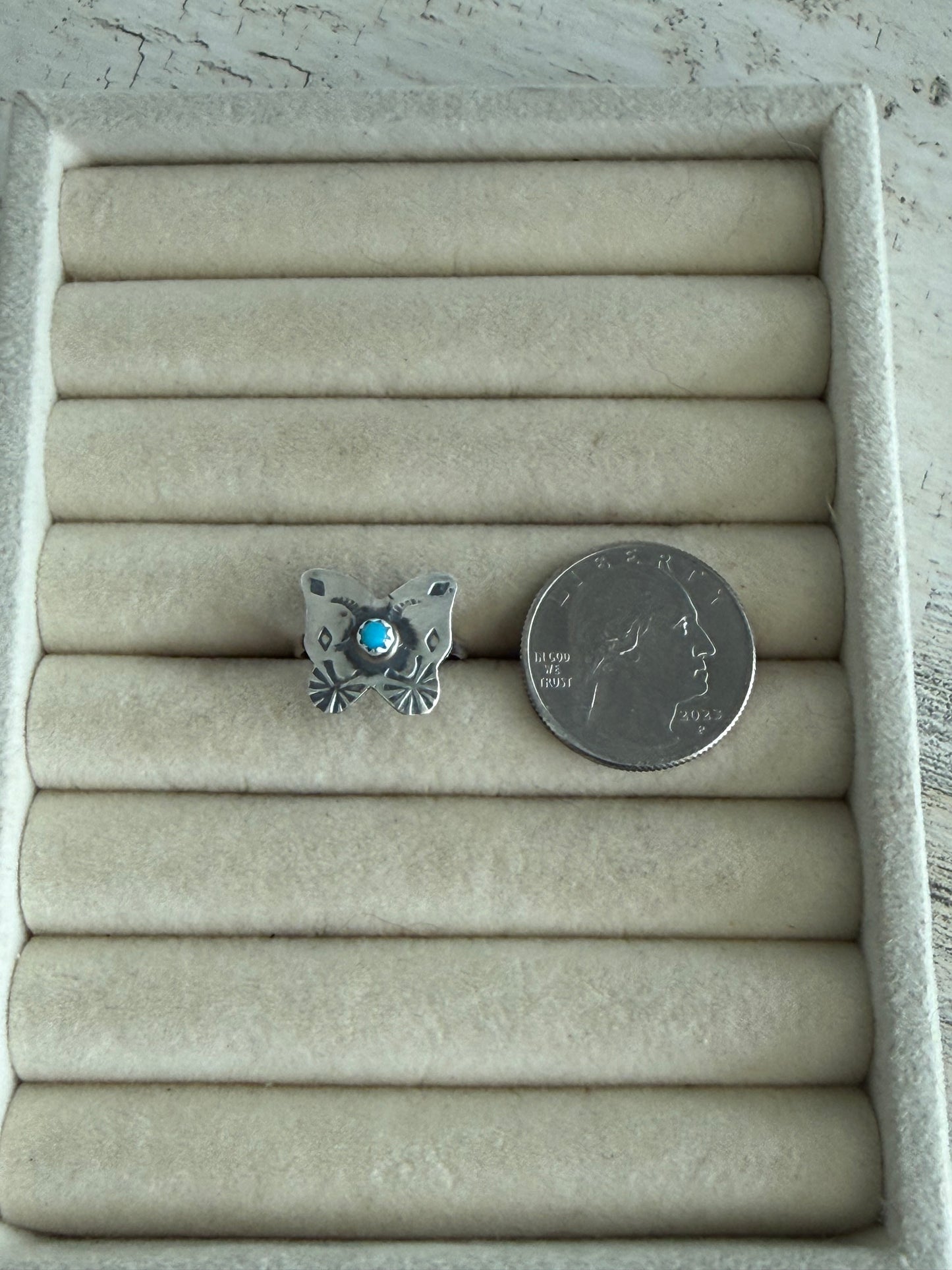 Native American Stamped Turquoise Butterfly Ring 6.5