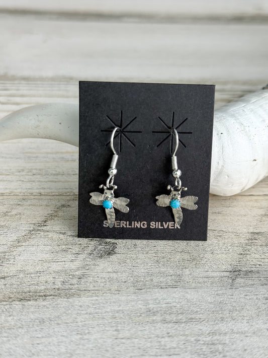 Native American Made Sterling & Turquoise Dragonfly Earrings