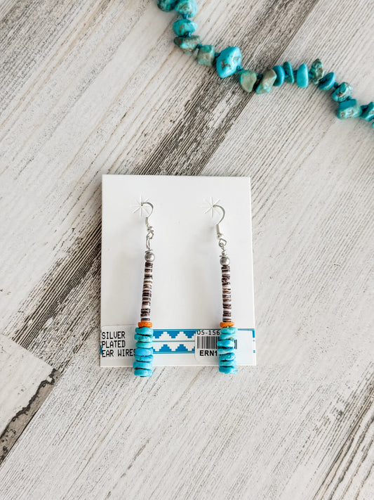 Native American Turquoise & Orange Spiny Heishi Earrings