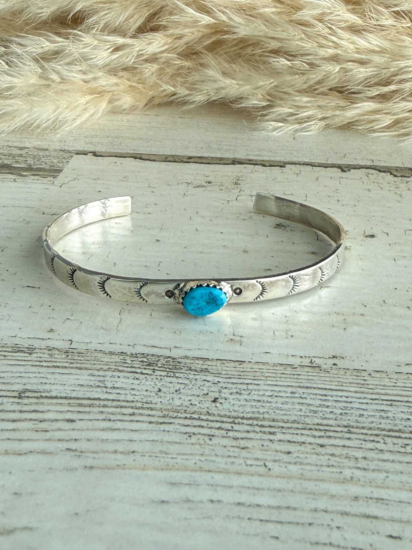 Native American Sleeping Beauty Stamped Cuff 6.5"