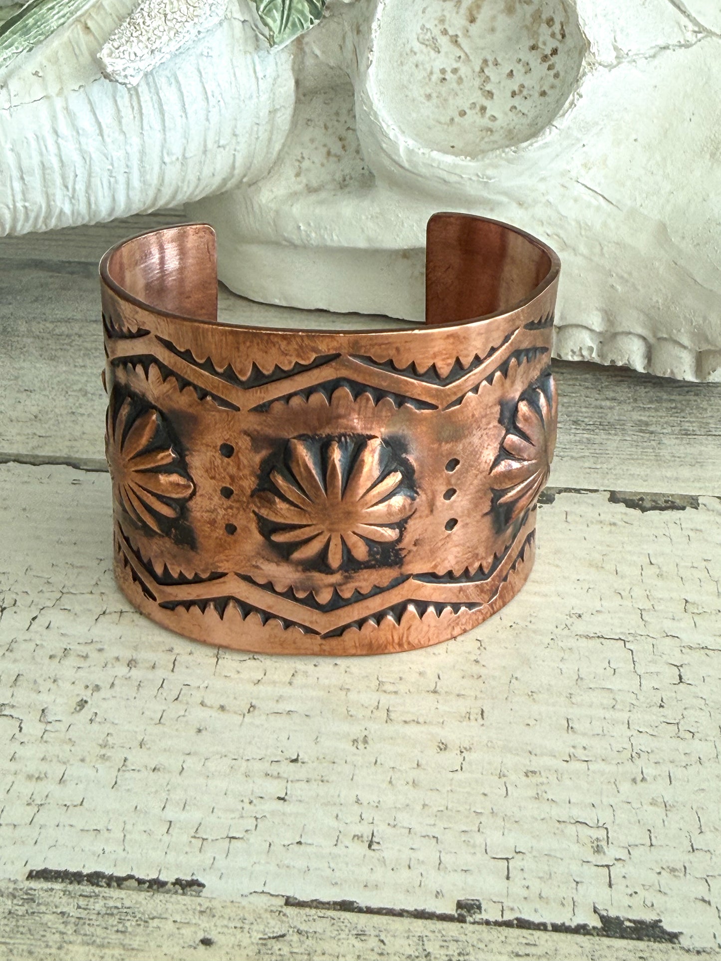 Native American Copper Stamped Cuff 7"