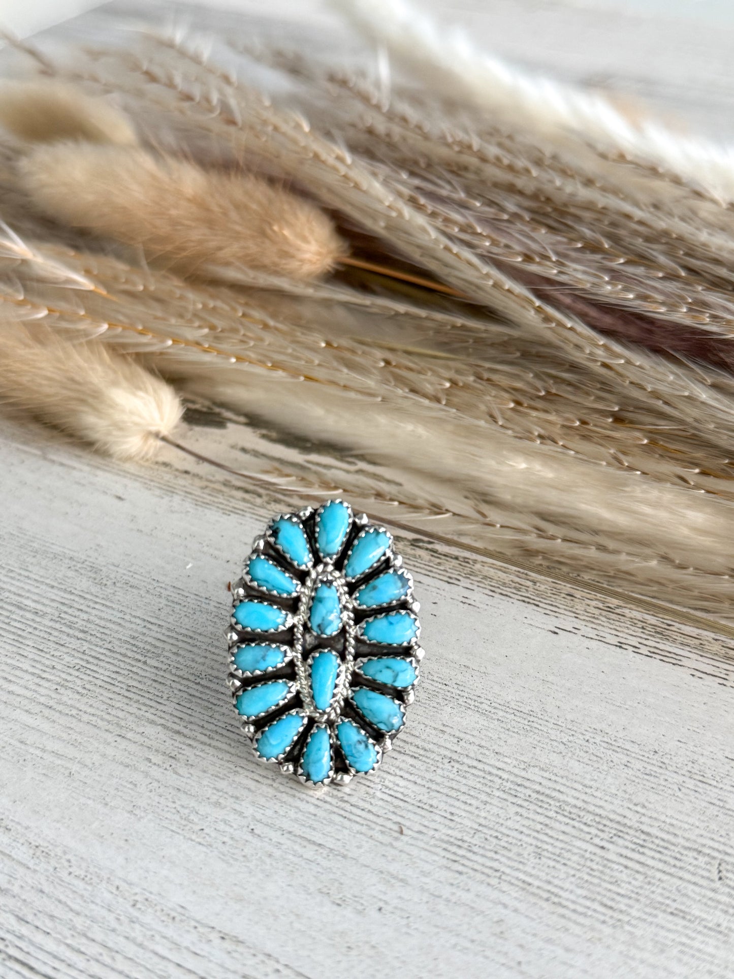 Native American Turquoise Cluster Ring 8