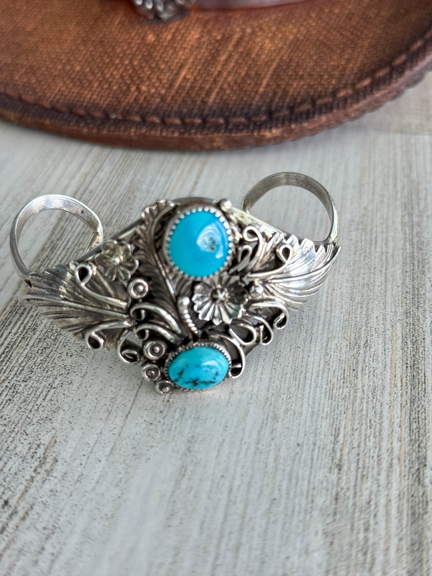 Native American Sterling Turquoise Cuff 6.75”