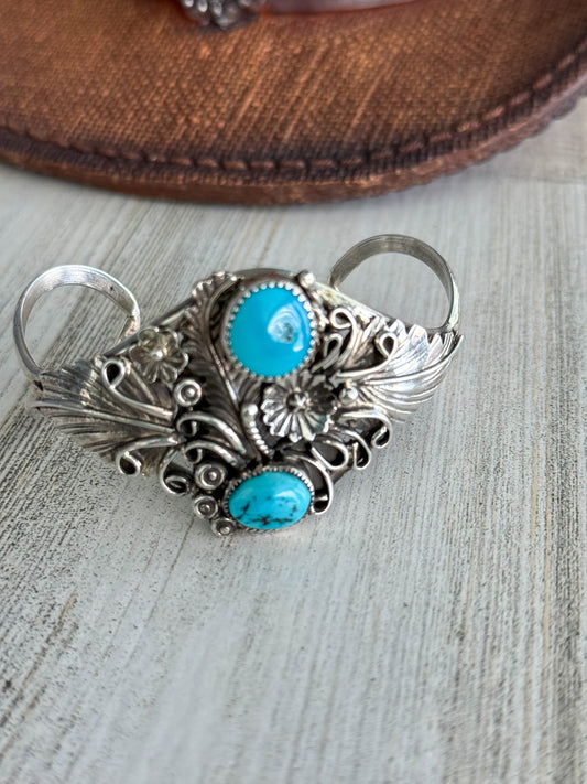 Native American Sterling Turquoise Cuff 6.75”