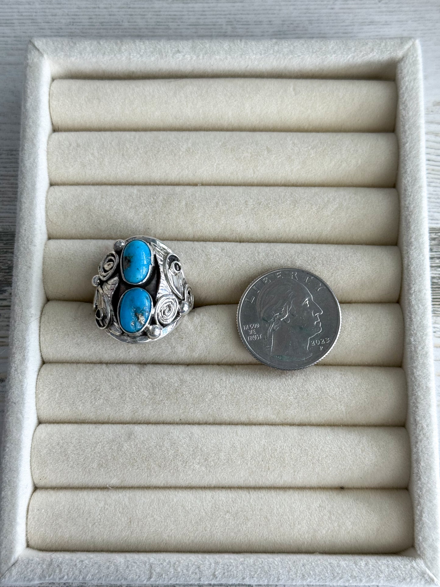 Native American Kingman & Leaf Ring 9.5