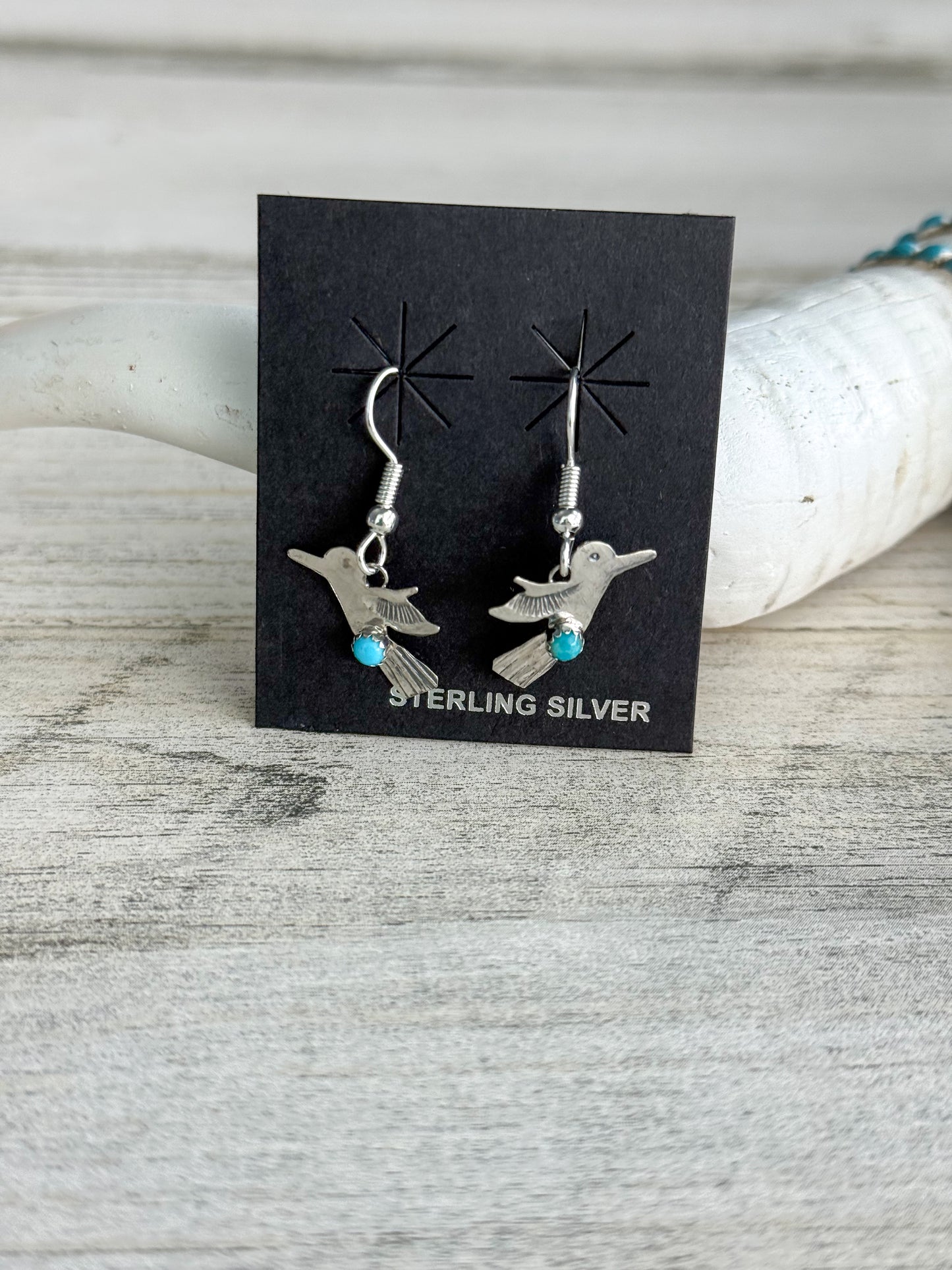 Native American Made Sterling & Turquoise Hummingbird Earrings