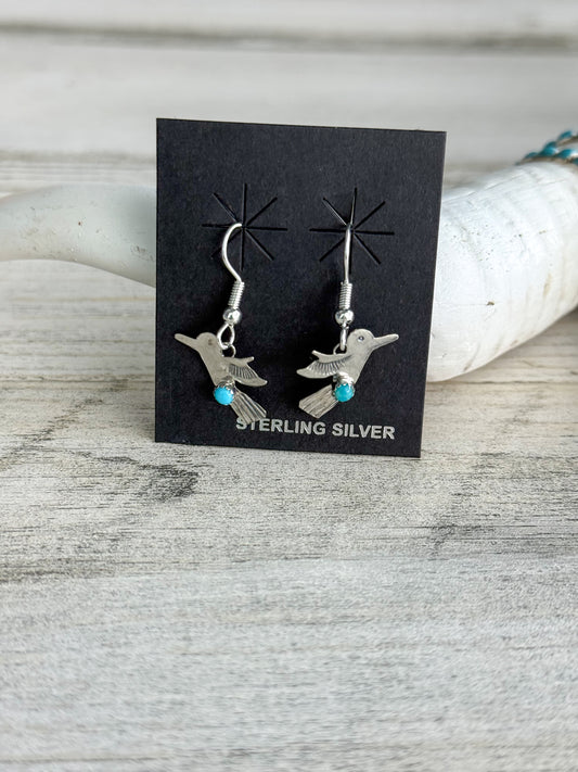 Native American Made Sterling & Turquoise Hummingbird Earrings