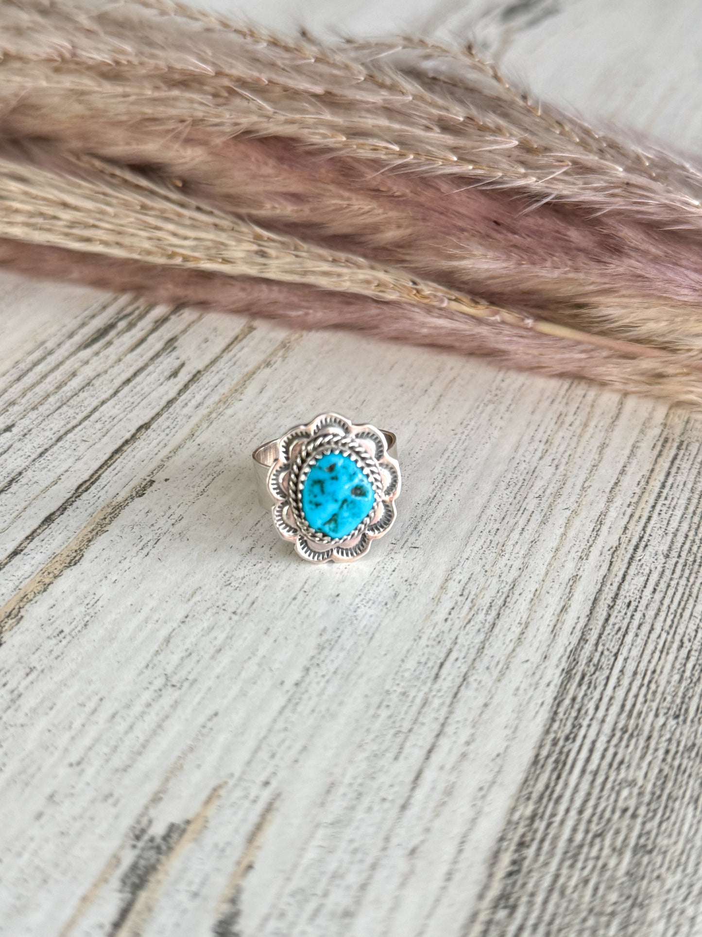 Native American Turquoise Stamped Ring 8