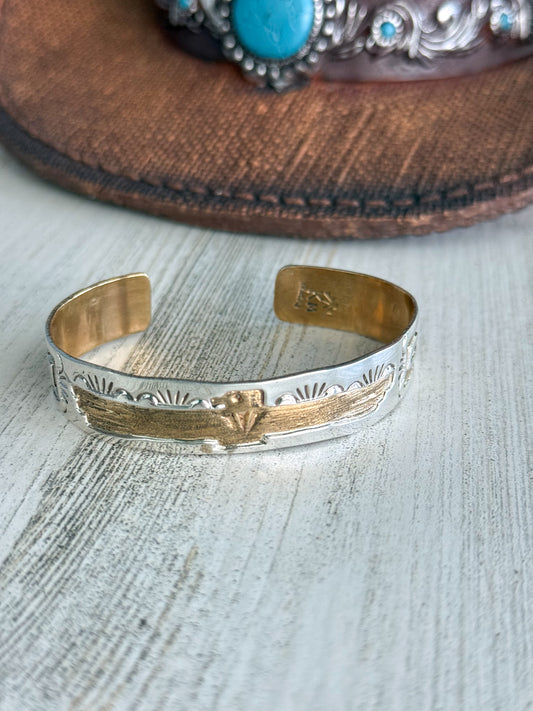 Native American Sterling & Brass Thunderbird Cuff 6.75”