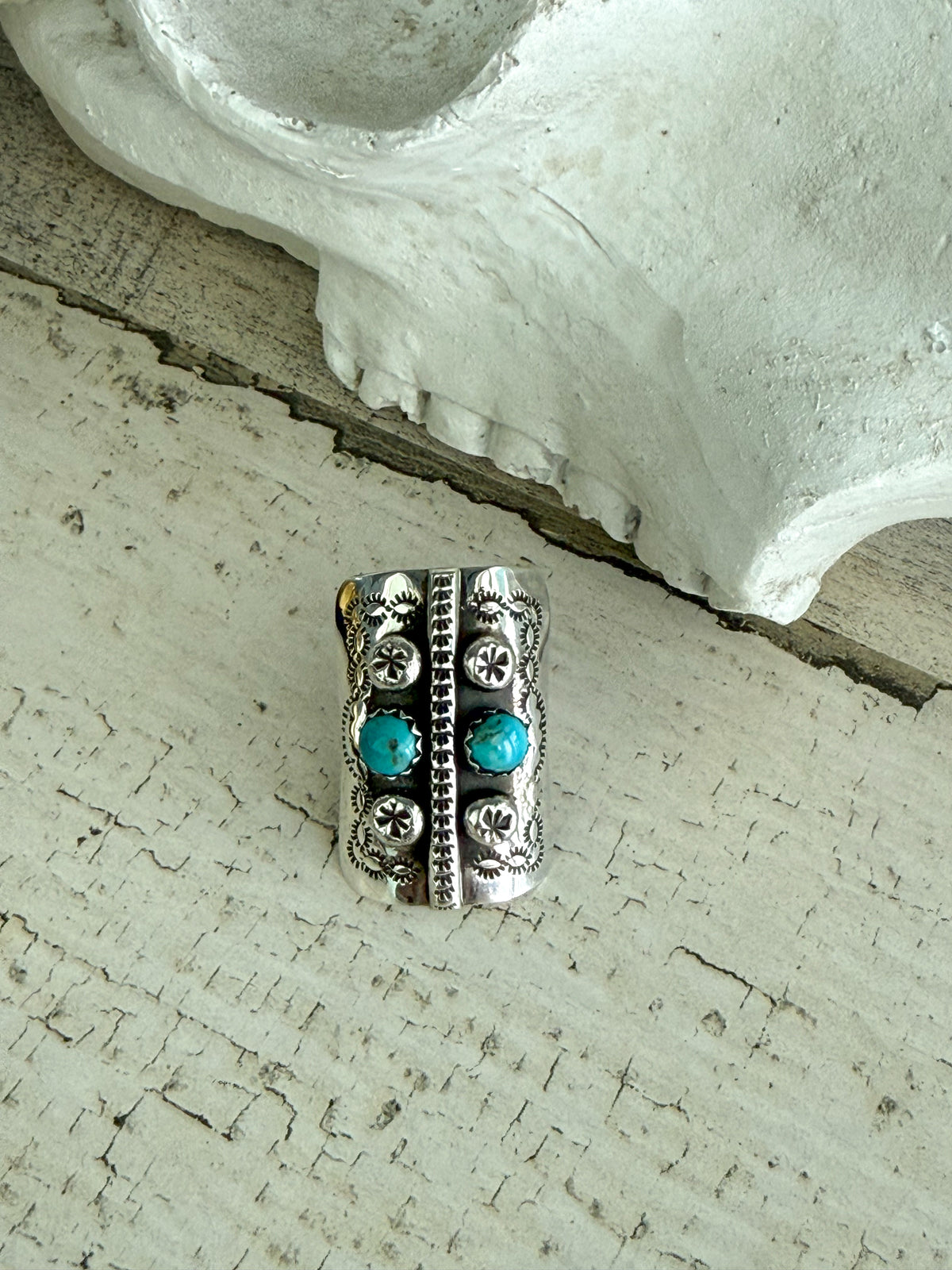Native American Turquoise Concho Ring 6.5