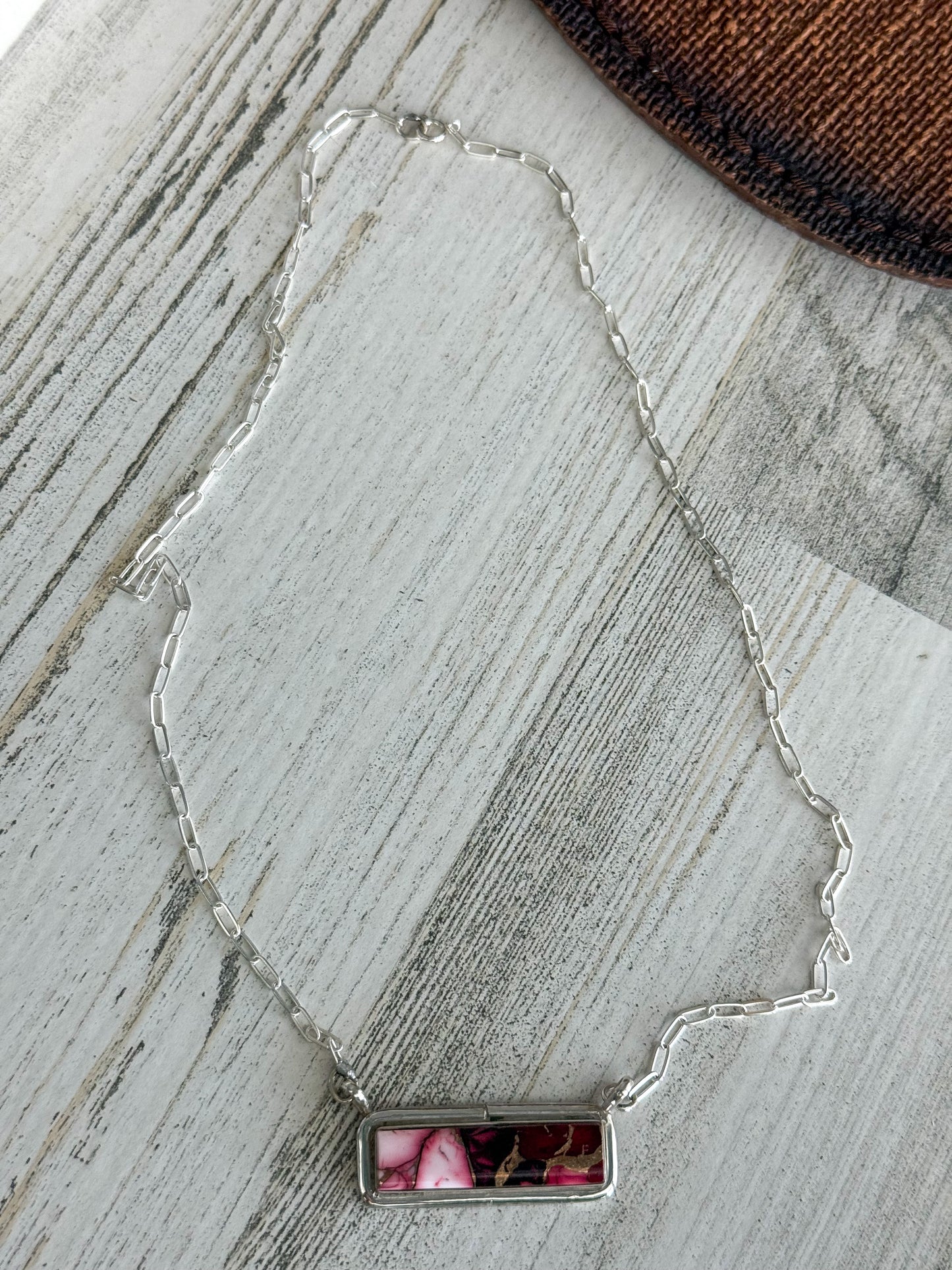 Native American Red Dahlia Bar Necklace 18"