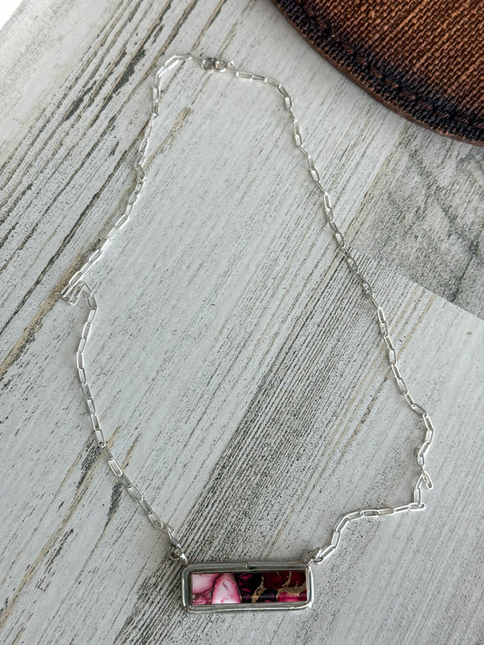 Native American Red Dahlia Bar Necklace 18"