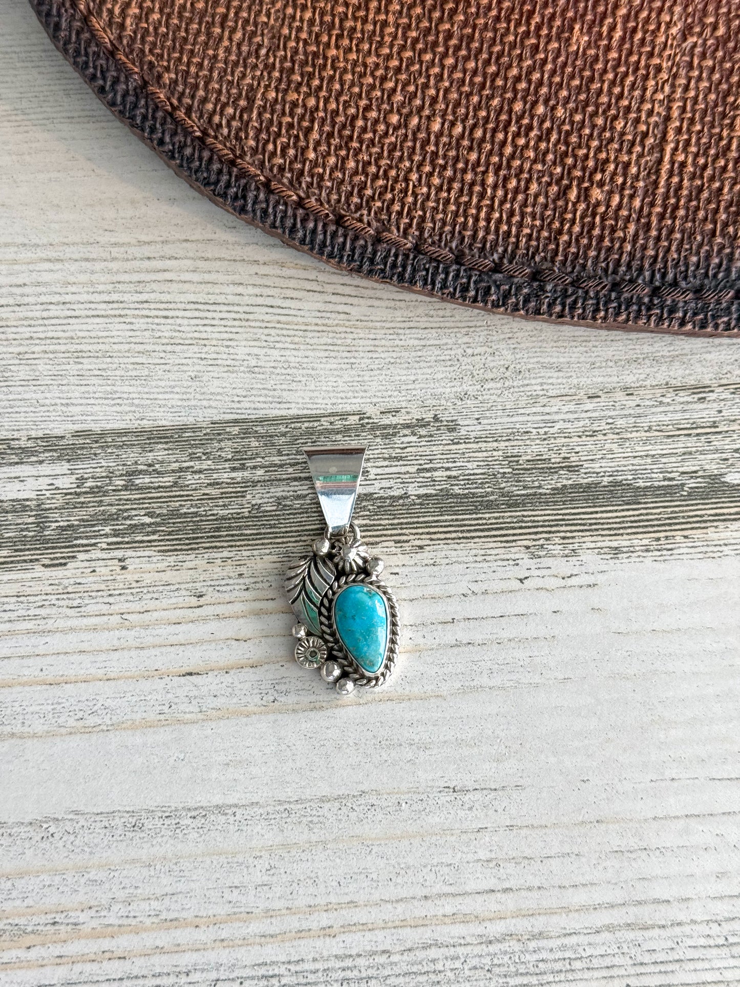 Native American Turquoise & Leaf Pendant