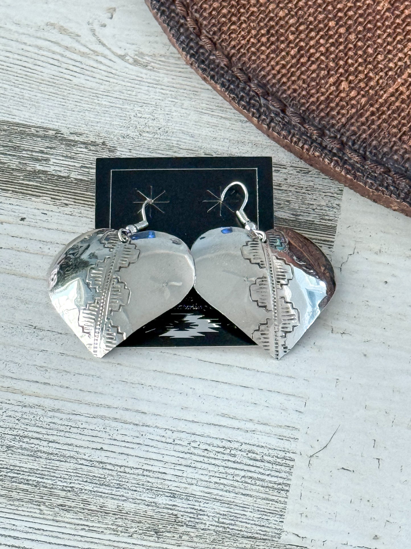 Native American Sterling Stamped Heart Dangle Earrings