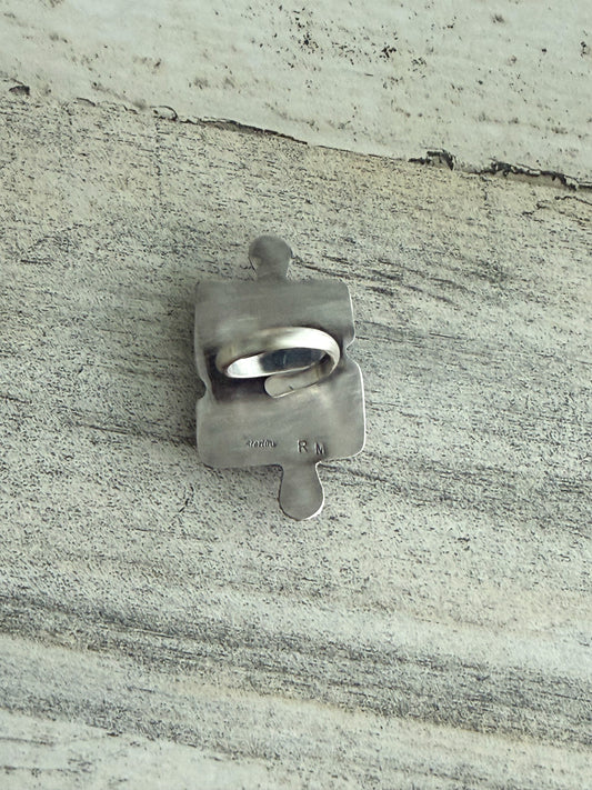 Native American Puzzle Piece Turquoise Adjustable Ring
