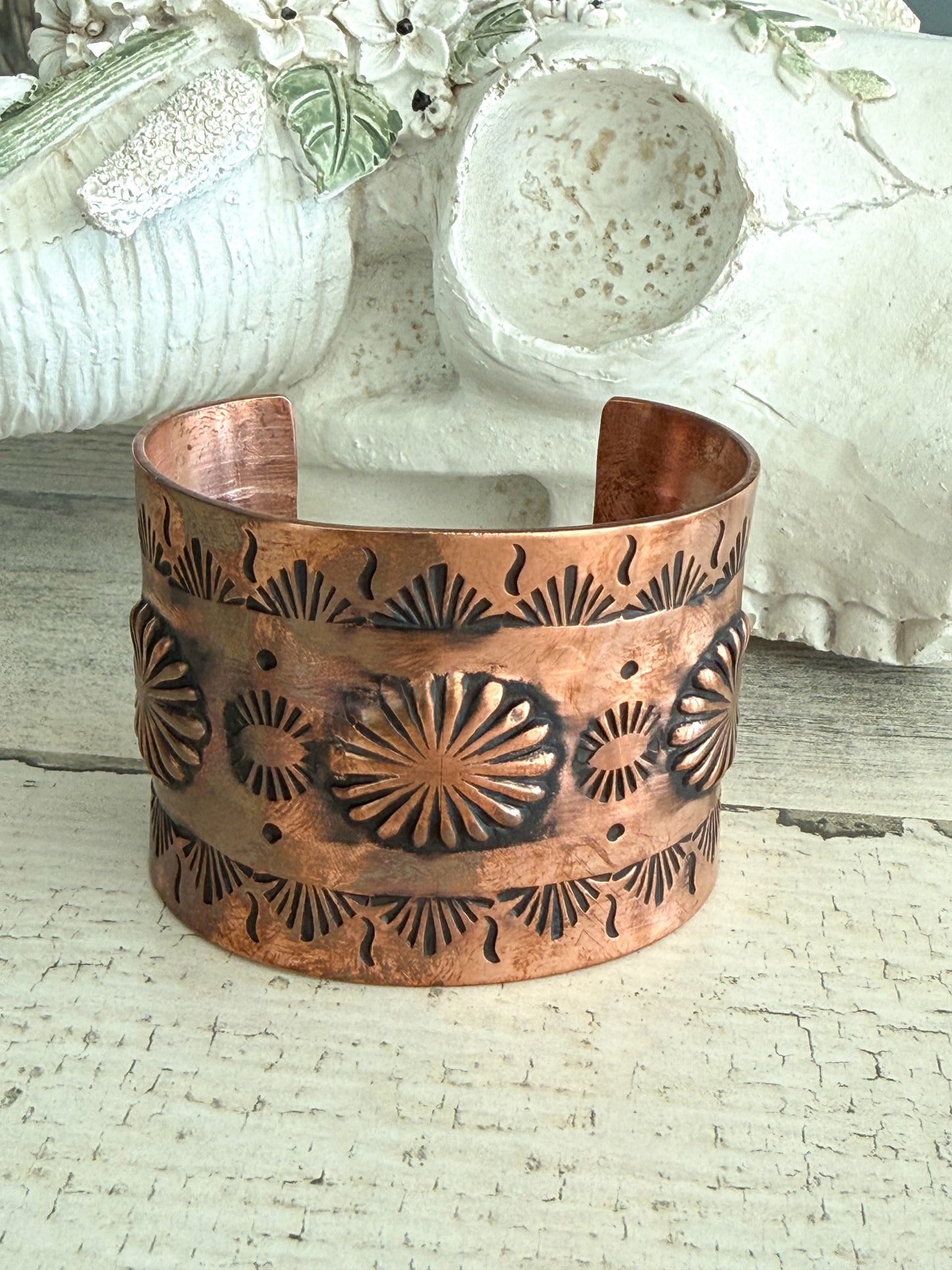 Native American Stamped Copper Cuff 7-1/8"