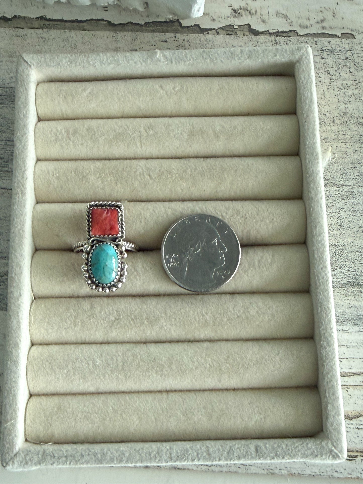 Native American Turquoise & Spiny Ring 8