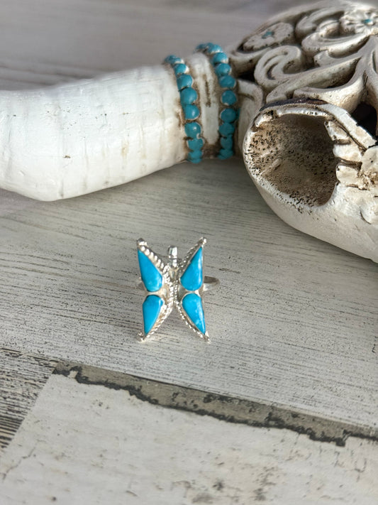 Native Made Turquoise Butterfly Ring 7