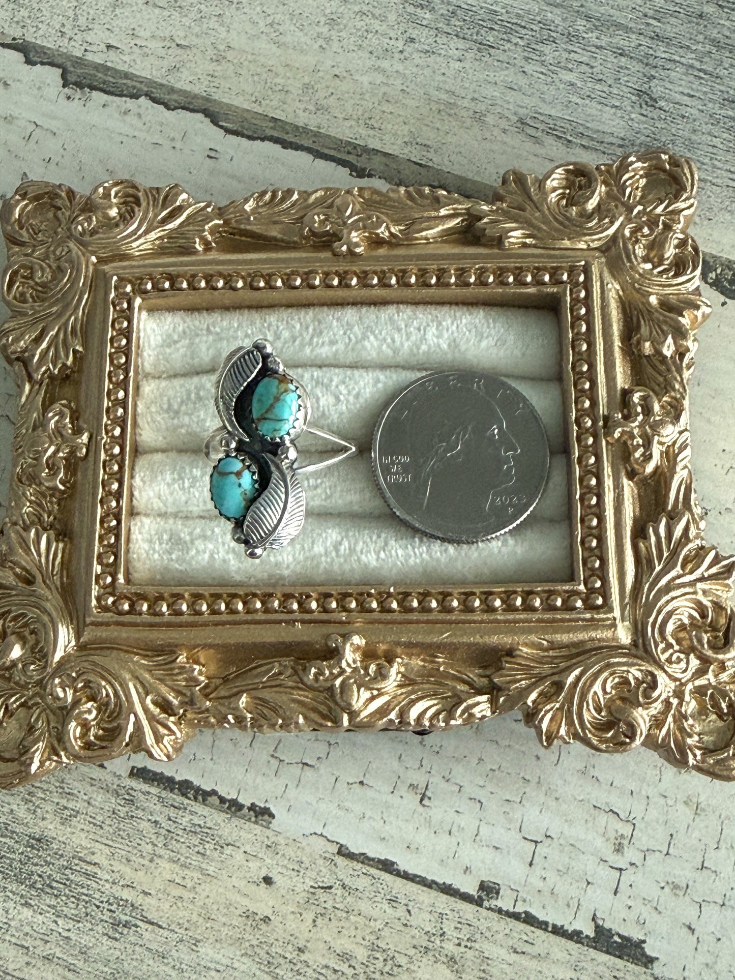 Native American Turquoise Leaf Ring 9