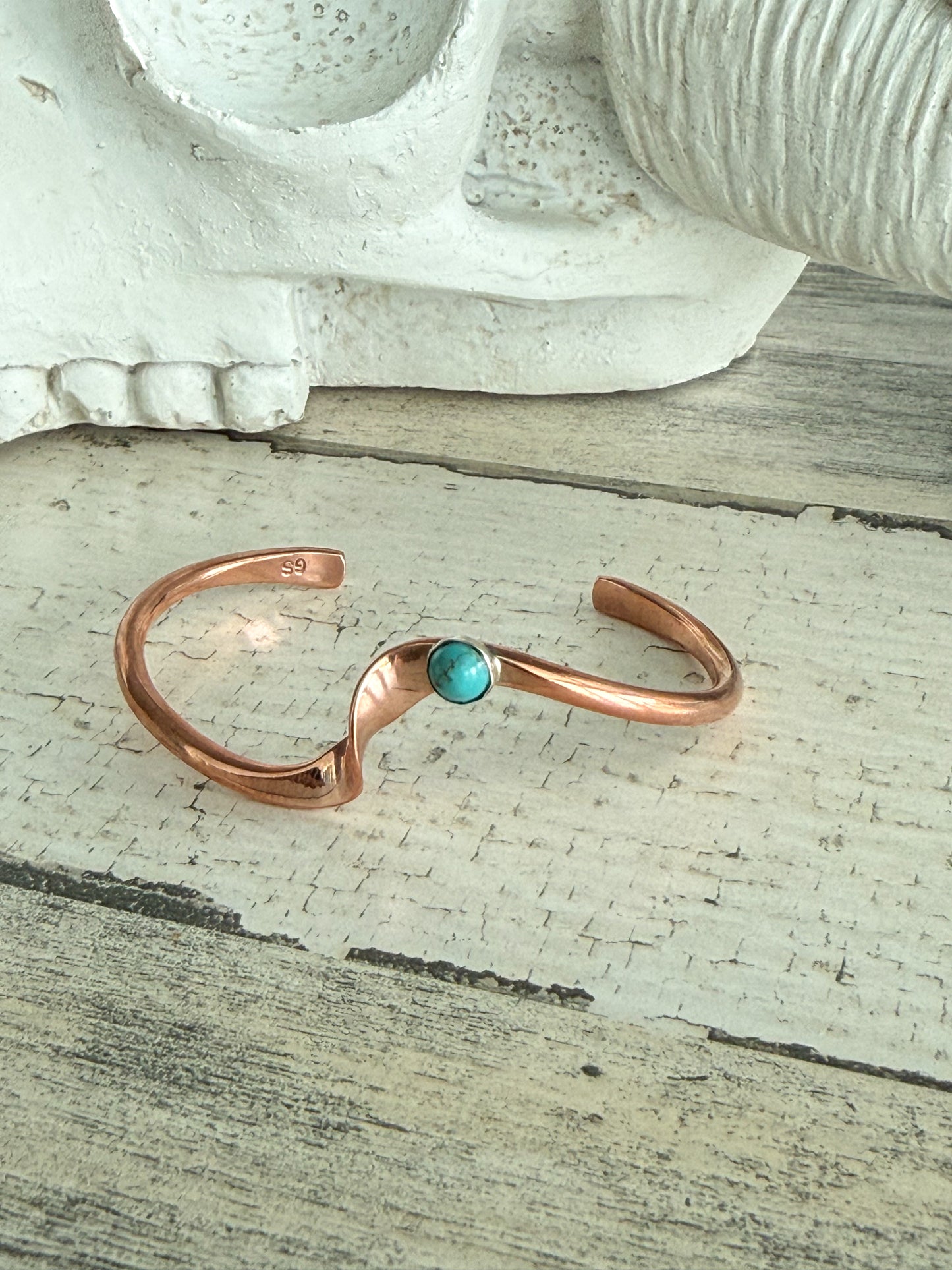 Native American Turquoise Copper Wave Cuff 6.75"