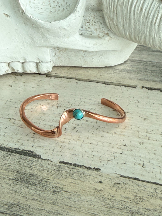 Native American Turquoise Copper Wave Cuff 6.75"