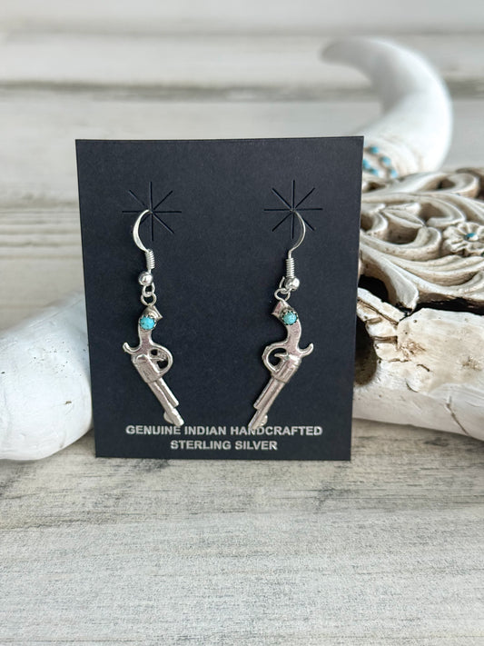 Native American Made Sterling Pistol & Turquoise Earrings