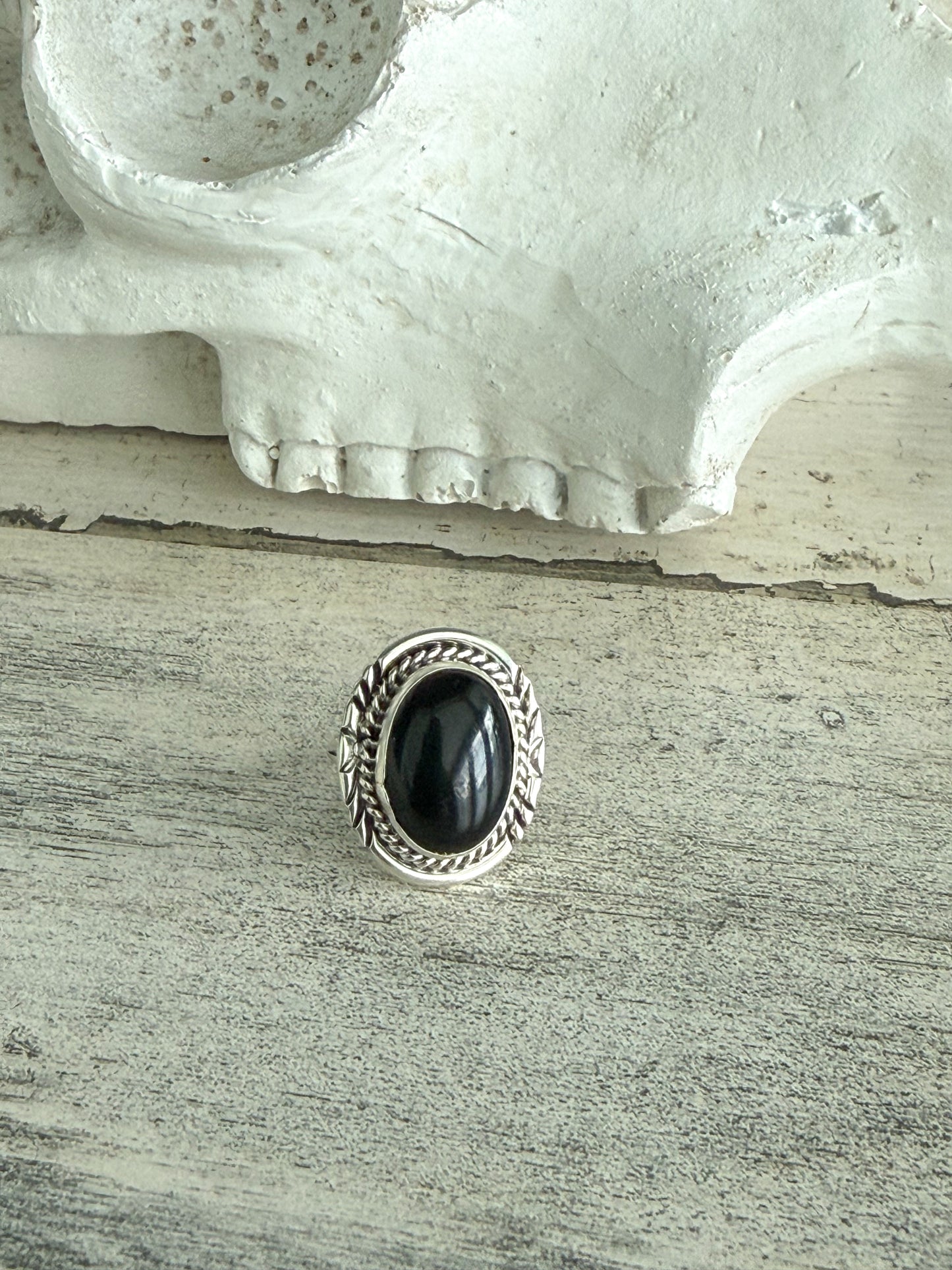 Native American Black Onyx Ring 7.5