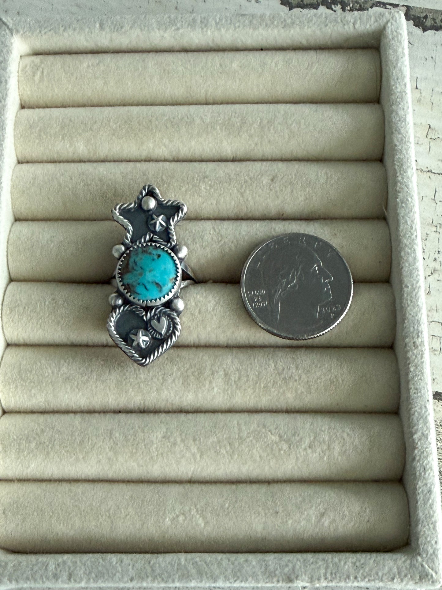 Native American Heart & Star Ring 7.5