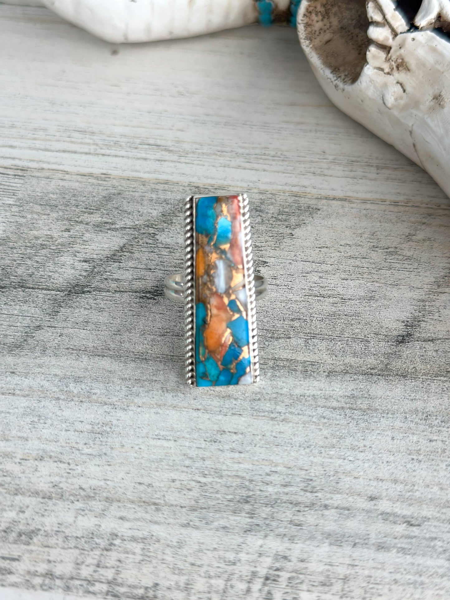 Native Made Spiny & Turquoise Ring 9
