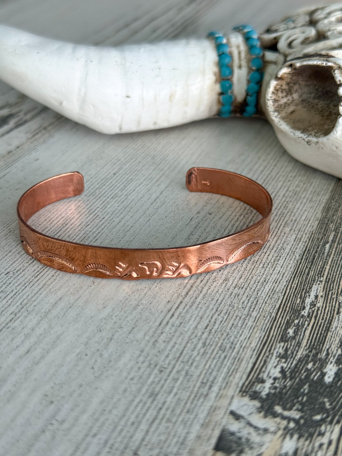 Native American Bear Copper Cuff 7"