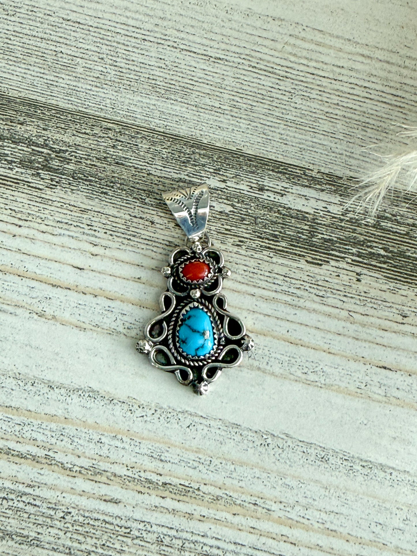 Native American Turquoise & Coral Pendant
