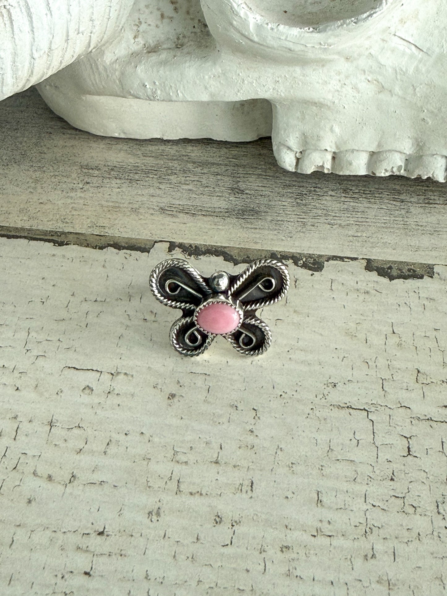 Native American Butterfly Pink Conch Ring 8.25