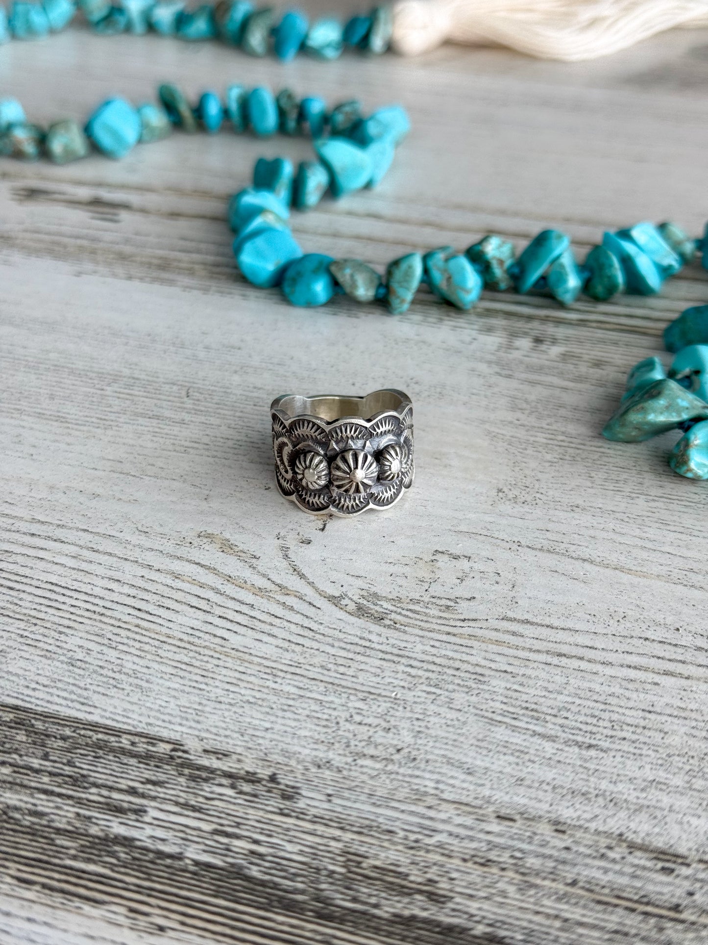 Native American Sterling Stamped Band Ring 6.5