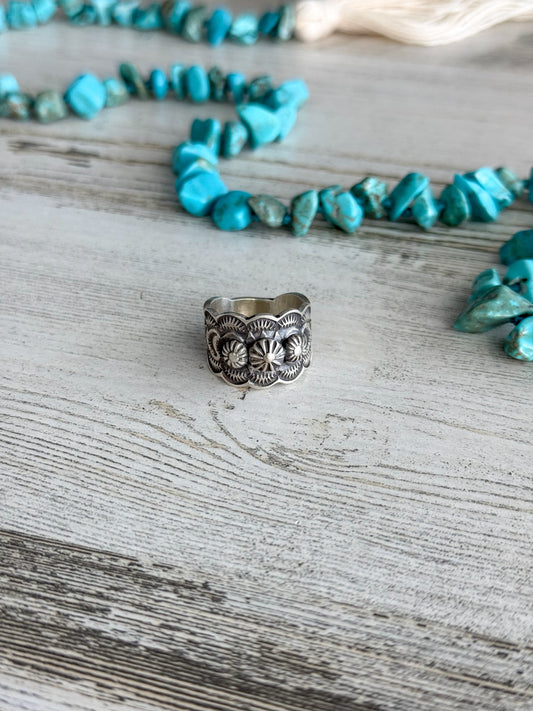 Native American Sterling Stamped Band Ring 6.5