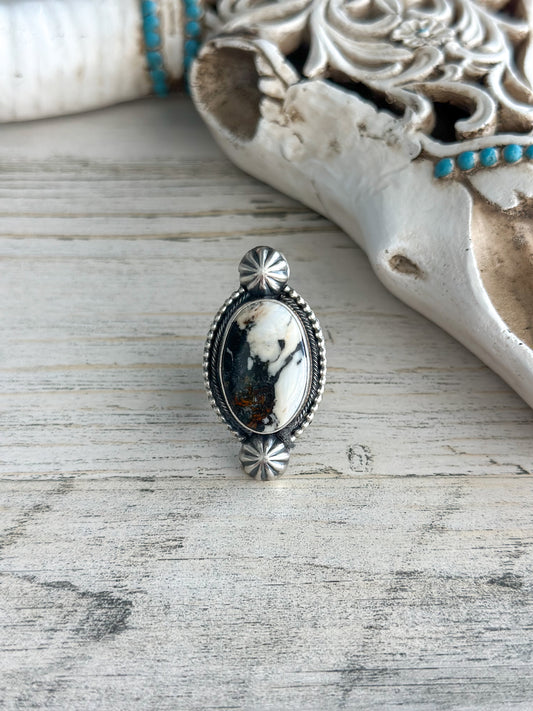Native Made White Buffalo Ring Size 8.5